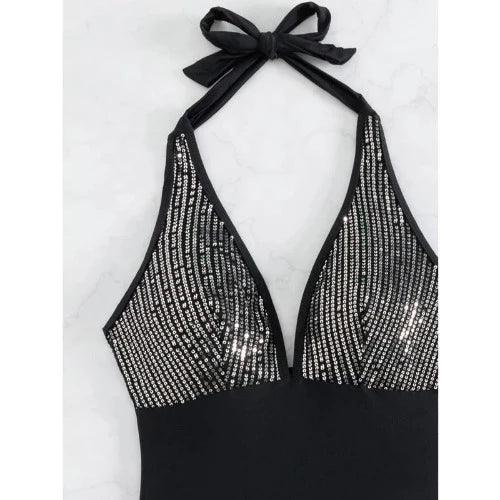 Halter Sparkle Backless One - Piece Swimsuit - SHExFAB