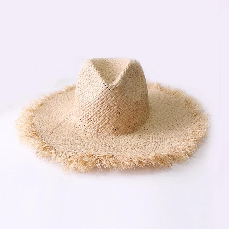 Handmade Wide Brim Raffia Straw Cowboy Hat - SHExFAB