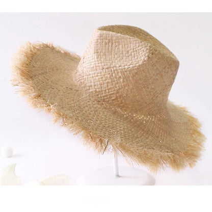 Handmade Wide Brim Raffia Straw Cowboy Hat - SHExFAB