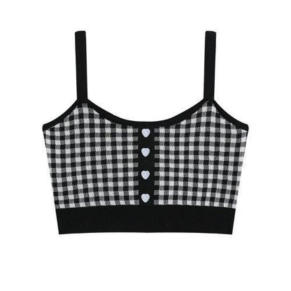 Heart Button Plaid Crop Top - SHExFAB