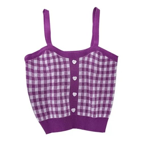 Heart Button Plaid Crop Top - SHExFAB