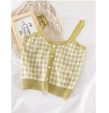 Heart Button Plaid Crop Top - SHExFAB