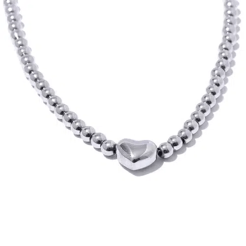 Heart Charm Beaded Chain Necklace - SHExFAB