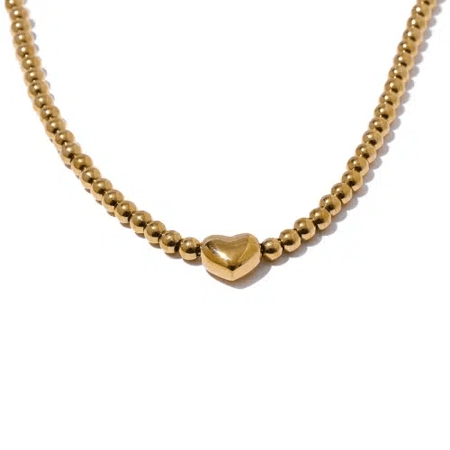 Heart Charm Beaded Chain Necklace - SHExFAB