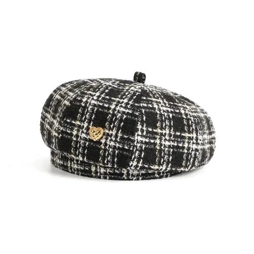 Heart Charm Plaid Beret Hat - SHExFAB