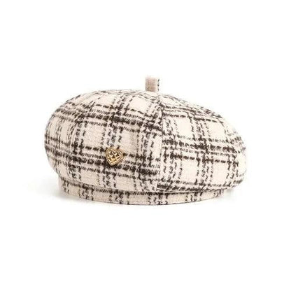 Heart Charm Plaid Beret Hat - SHExFAB