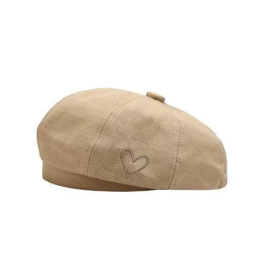 Heart Embroidery Cotton Beret - SHExFAB