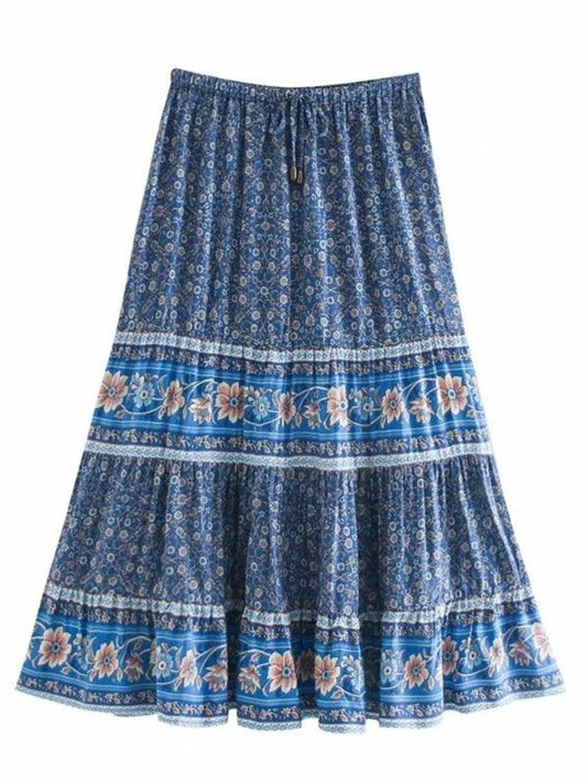 High Elastic Waist A - Line Boho Midi Floral Skirt - SHExFAB