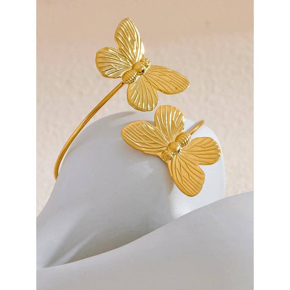 High Quality Twin Butterfly Open Cuff Bangle - SHExFAB