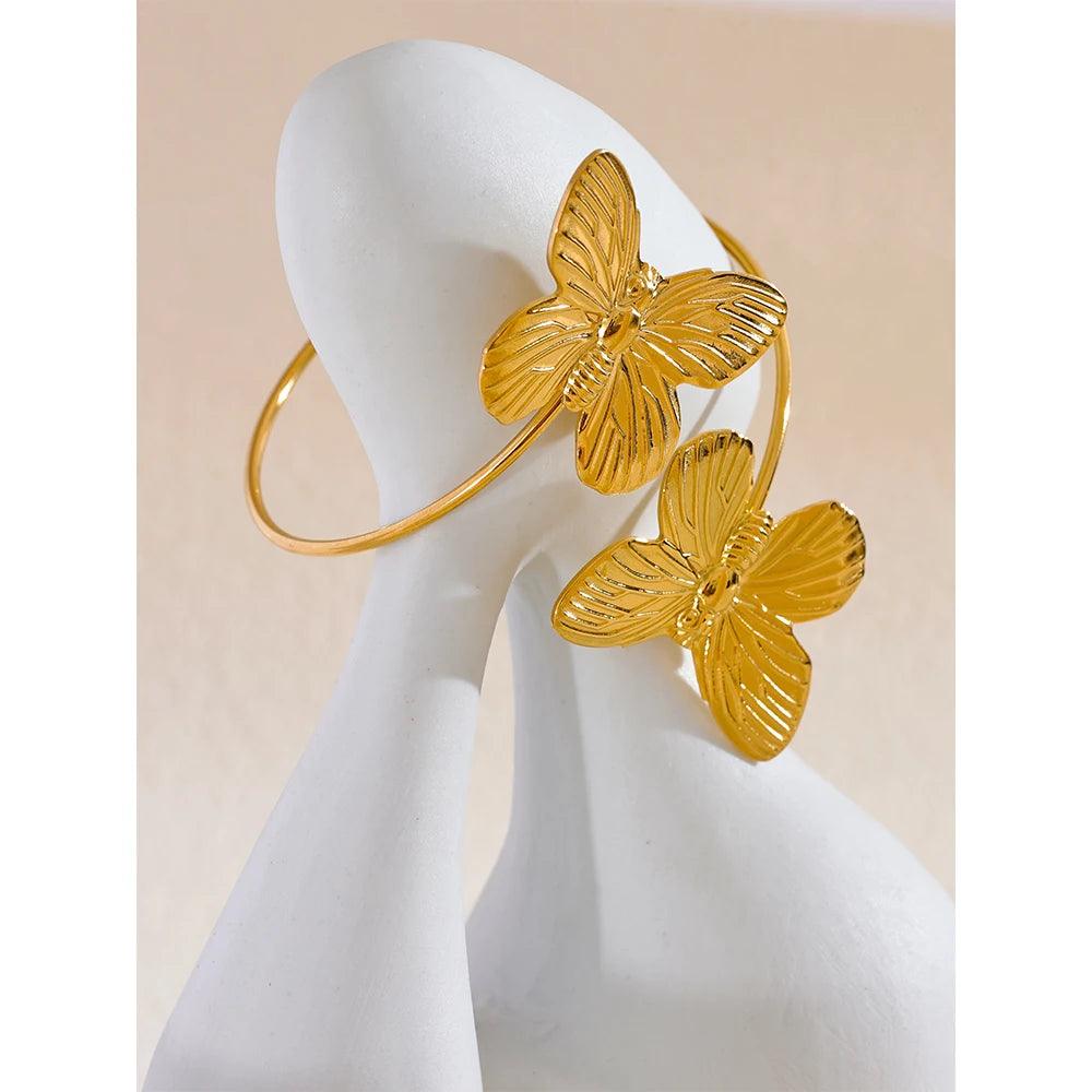 High Quality Twin Butterfly Open Cuff Bangle - SHExFAB