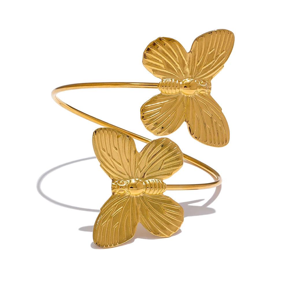 High Quality Twin Butterfly Open Cuff Bangle - SHExFAB