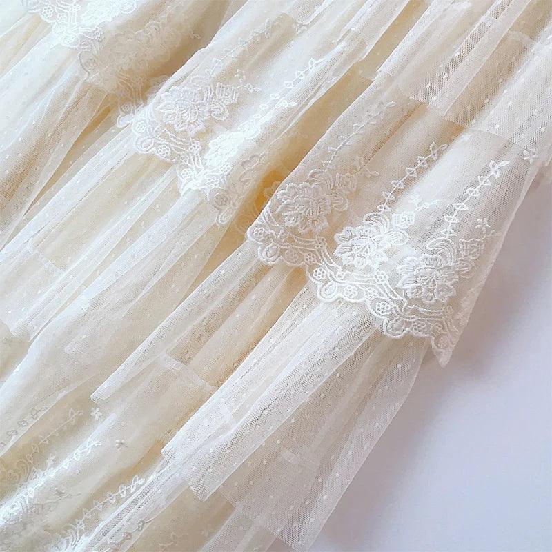 High Waist A Line Mesh Tiered Long Tulle Skirt - SHExFAB