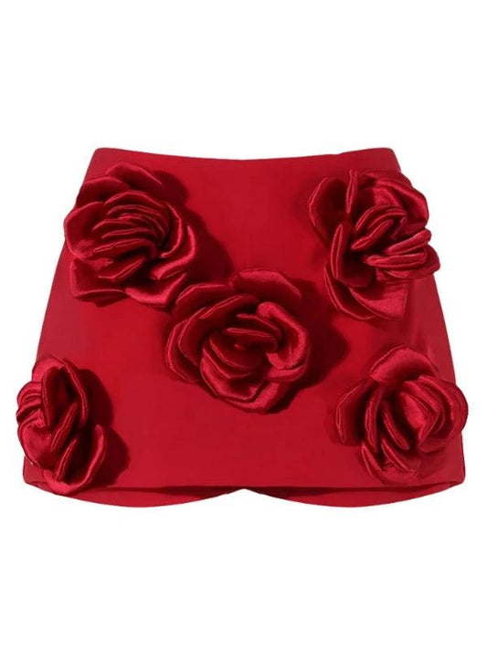 High Waist Applique Flower Mini Skirt Shorts - SHExFAB