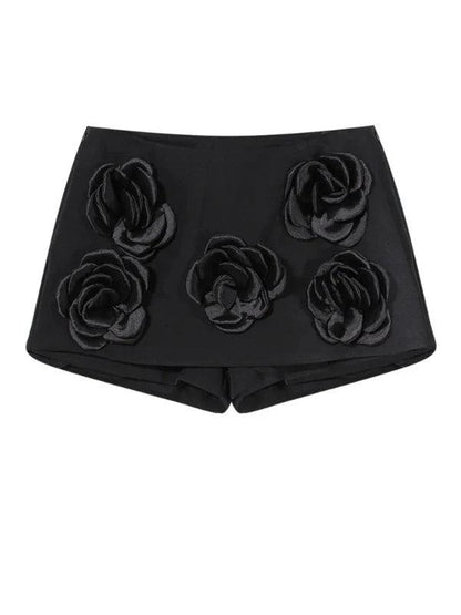 High Waist Applique Flower Mini Skirt Shorts - SHExFAB