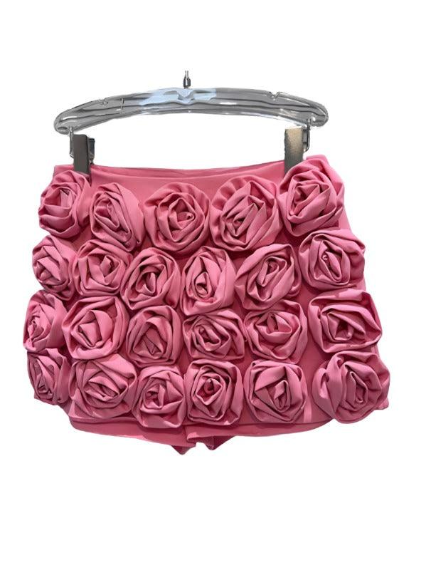 High Waist Applique Flower Mini Skirt Shorts - SHExFAB