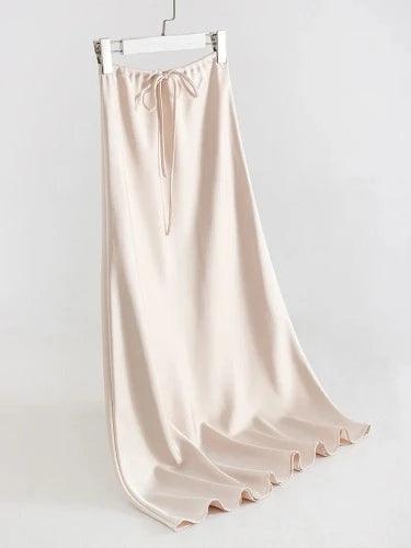 High Waist Lace Up Maxi Satin Skirt - SHExFAB