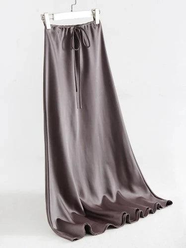 High Waist Lace Up Maxi Satin Skirt - SHExFAB