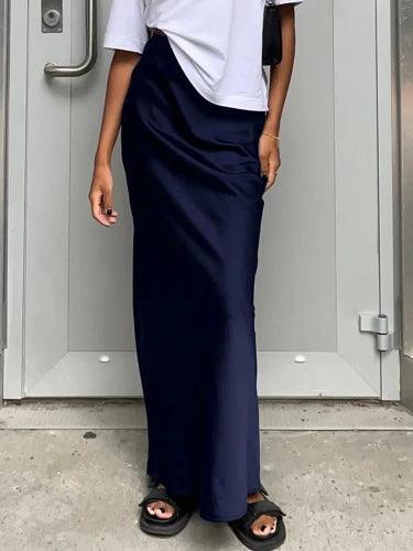 High Waist long Satin Maxi Skirt - SHExFAB