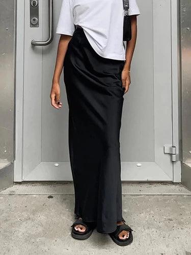 High Waist long Satin Maxi Skirt - SHExFAB