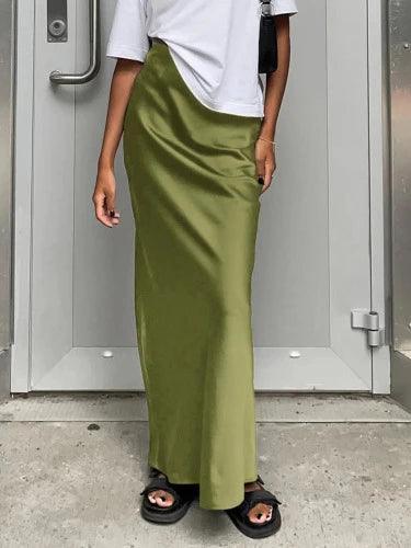 High Waist long Satin Maxi Skirt - SHExFAB