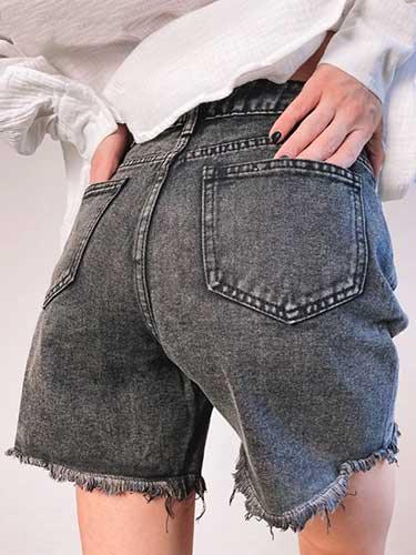 High Waist Ripped Long Denim Shorts - SHExFAB