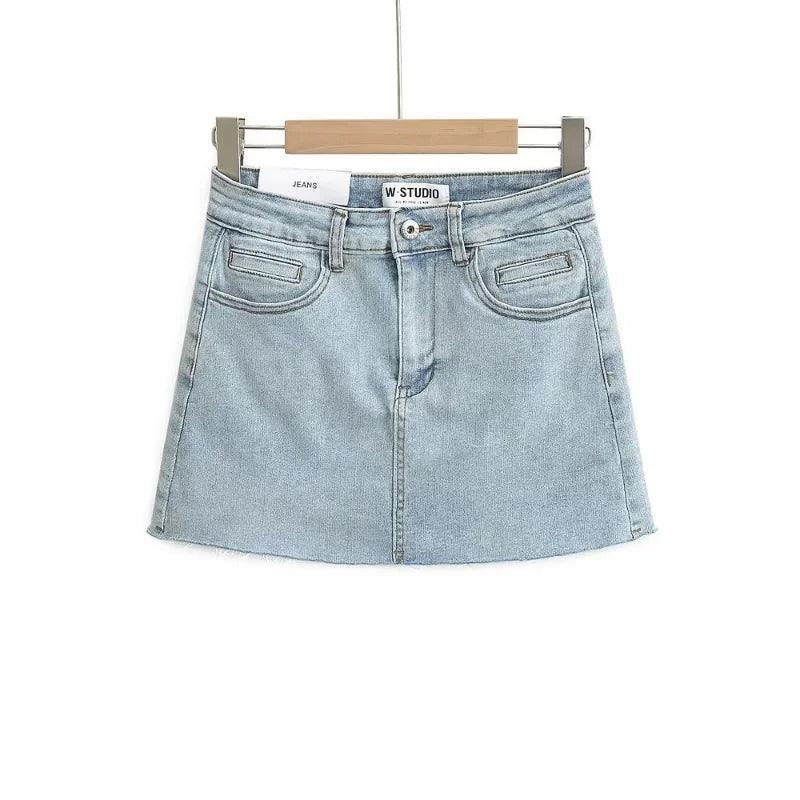 High Waist Ripped Mini Denim Skirt - SHExFAB