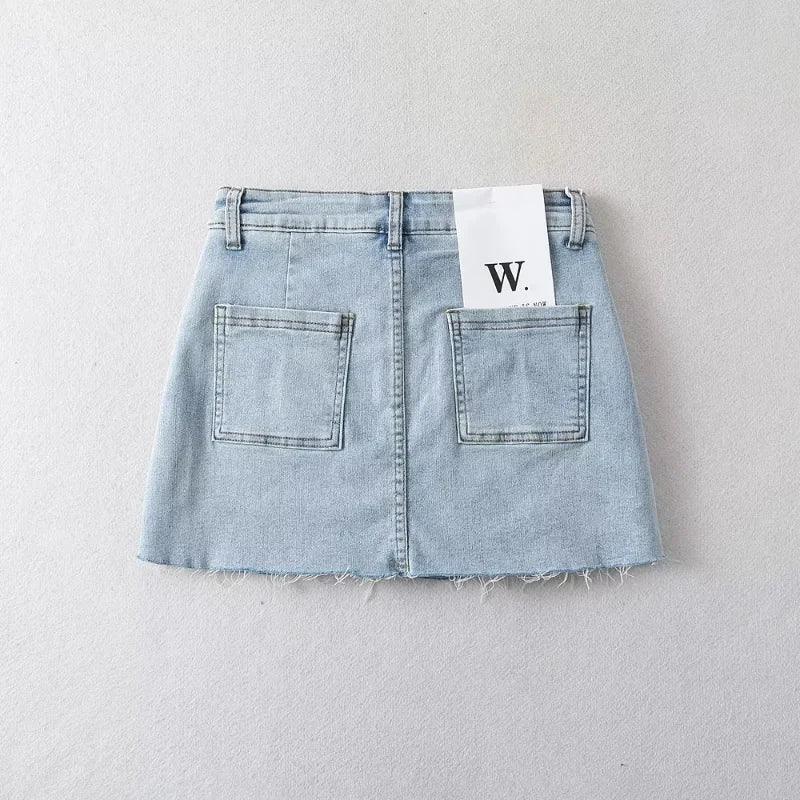 High Waist Ripped Mini Denim Skirt - SHExFAB