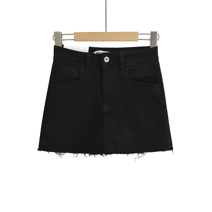 High Waist Ripped Mini Denim Skirt - SHExFAB