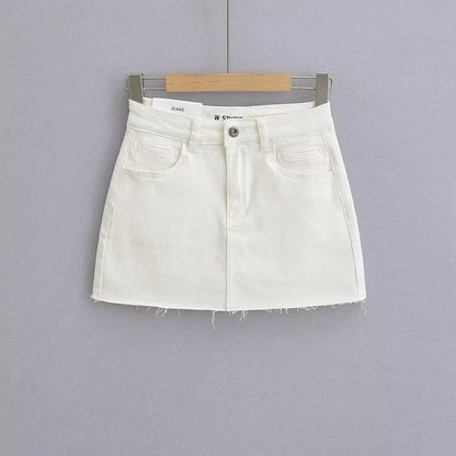 High Waist Ripped Mini Denim Skirt - SHExFAB