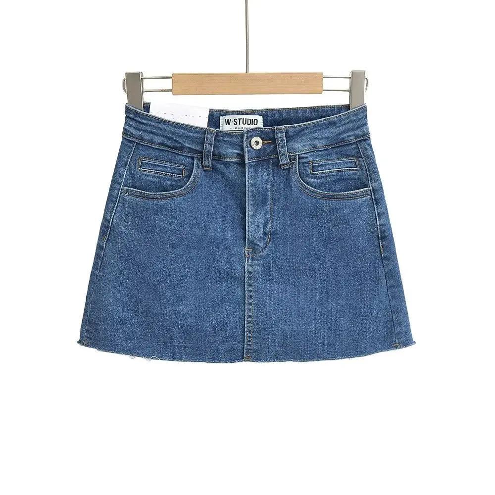 High Waist Ripped Mini Denim Skirt - SHExFAB