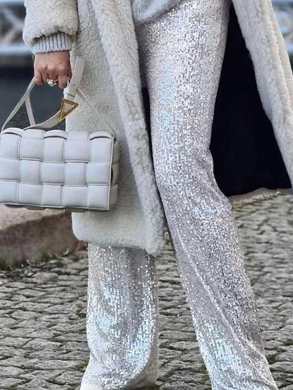 High Waist Straight Dressy Sequin Trousers - SHExFAB