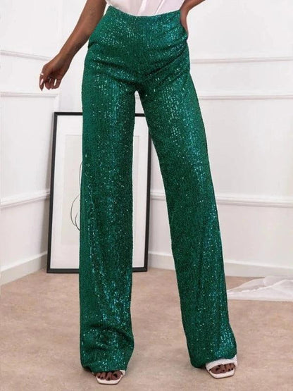 High Waist Straight Dressy Sequin Trousers - SHExFAB