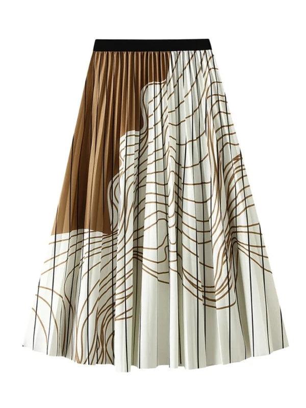 High Waist Striped Retro Long Pleated Skirt - SHExFAB