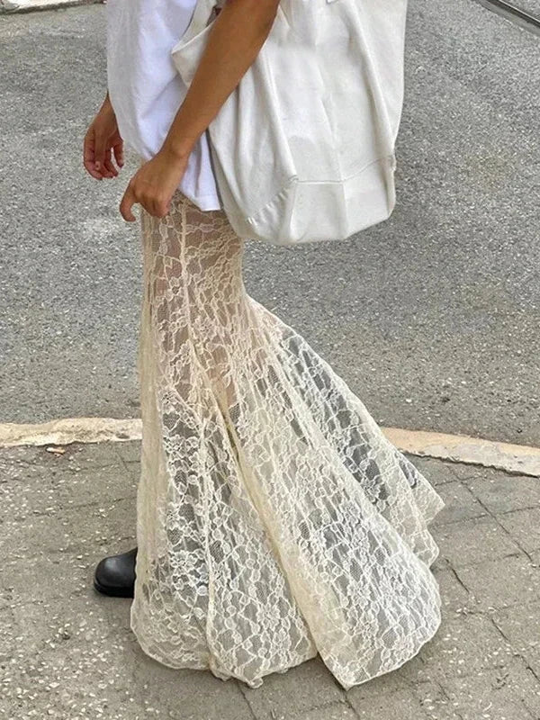 High Waist Two Layer Long Lace Mermaid Skirt - SHExFAB