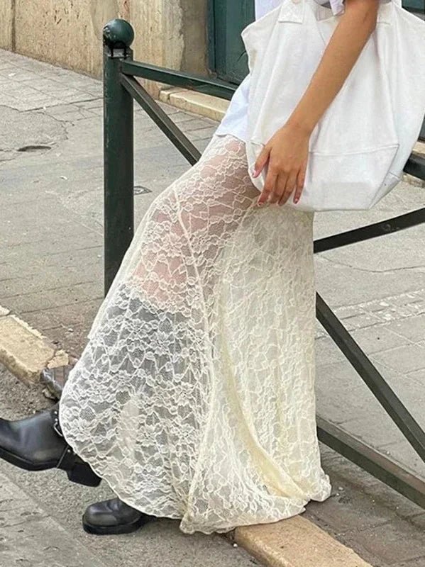 High Waist Two Layer Long Lace Mermaid Skirt - SHExFAB