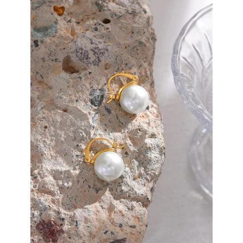 Huggie White Imitation Pearl Earrings - SHExFAB