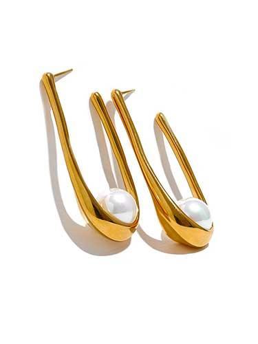 Imitation Pearl Fashion Long Hoop Earrings - SHExFAB