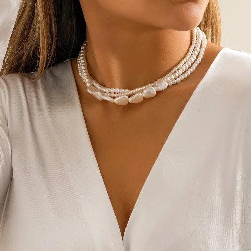 Imitation - Pearl Layered Choker Necklace - SHExFAB