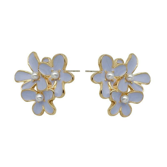 Imitation Pearl Petal Flower Stud Earrings - SHExFAB