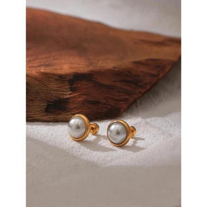 Imitation Pearl Screw Back Stud Earrings - SHExFAB