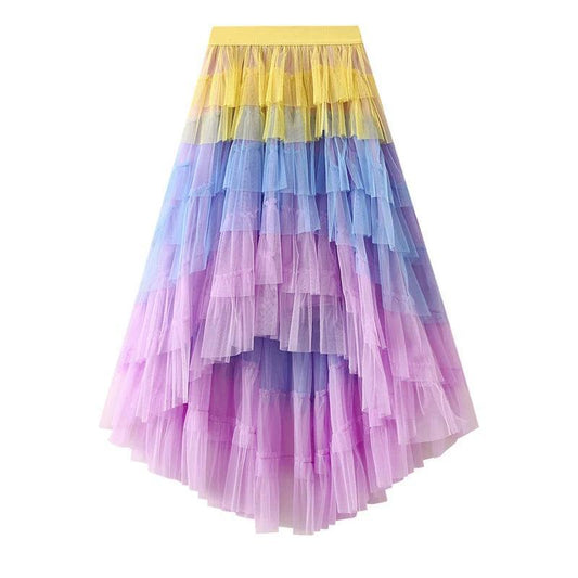 Irregular Contrast Tiered Tulle Maxi Skirt - SHExFAB