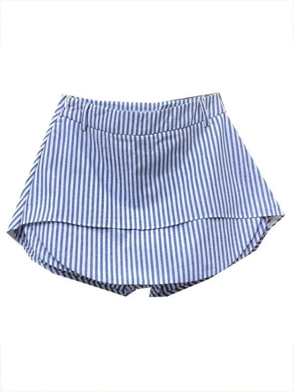 Irregular Length Blue Striped Denim Skirt Short - SHExFAB