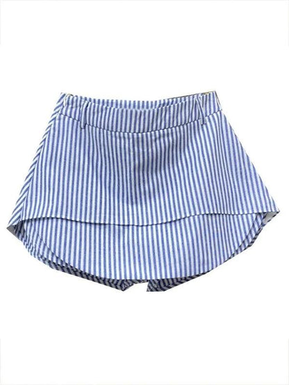 Irregular Length Blue Striped Denim Skirt Short - SHExFAB