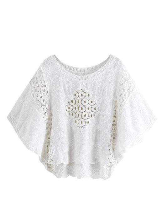 Lace Embroidery Batwing Sleeve Short Blouse Top - SHExFAB