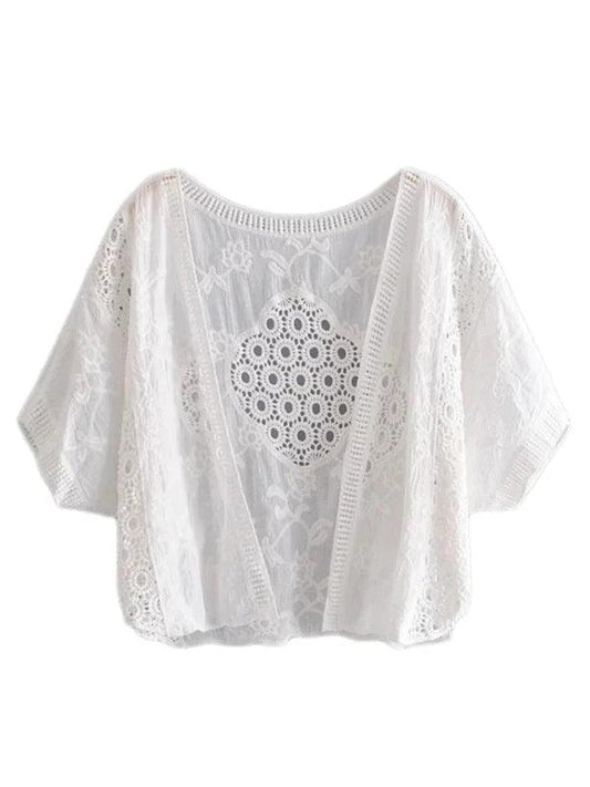 Lace Embroidery Short Open Front Crop Top - SHExFAB