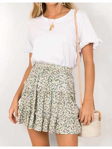 Lace - Up A - Line Floral Layered Mini Skirt - SHExFAB