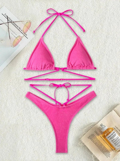 Lace - Up Backless String Triangle Bikini Two Piece Set - SHExFAB