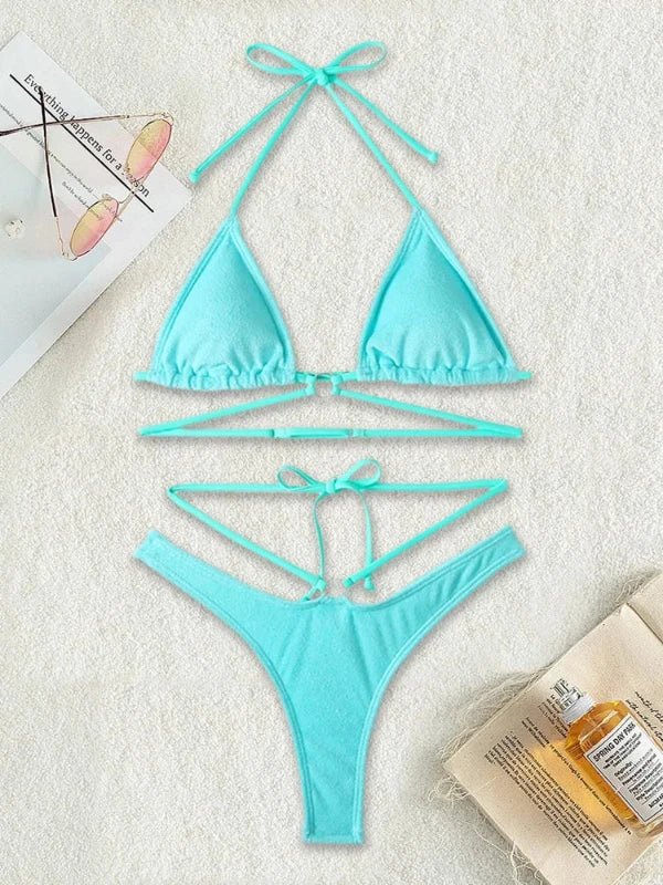 Lace - Up Backless String Triangle Bikini Two Piece Set - SHExFAB