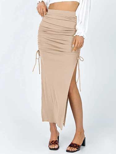 Lace Up Drawstring Side Split Long Skirt - SHExFAB