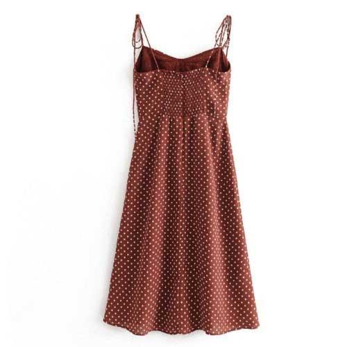 Lace - Up Strap Polka Dot Sling Dress - SHExFAB